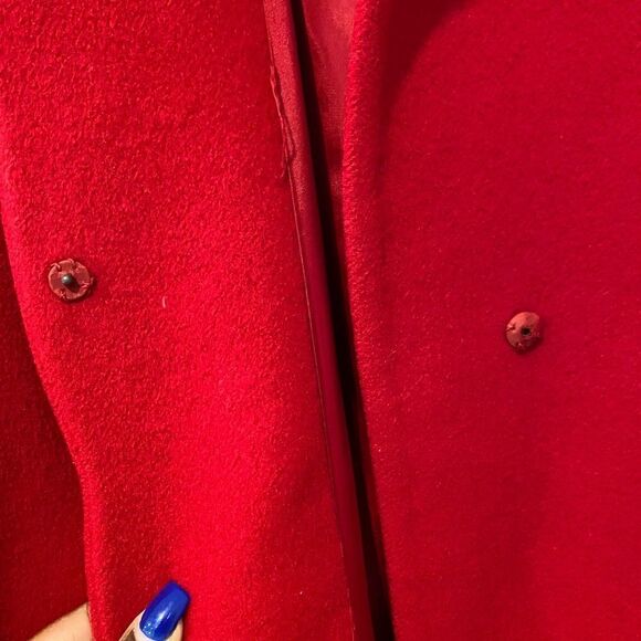 Vintage Neiman Marcus Red Pure Wool Scallop Hem Cape Coat Size 4 - Picture 6 of 12